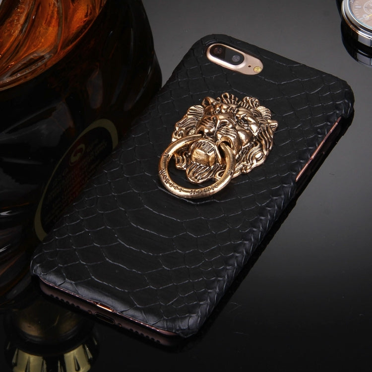 For iPhone 8 Plus & 7 Plus   Snakeskin Texture Paste Skin PC Protective Case with Lion Head Holder