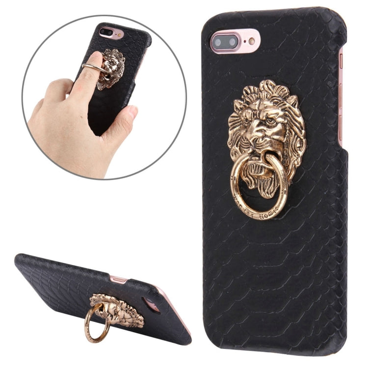 For iPhone 8 Plus & 7 Plus   Snakeskin Texture Paste Skin PC Protective Case with Lion Head Holder