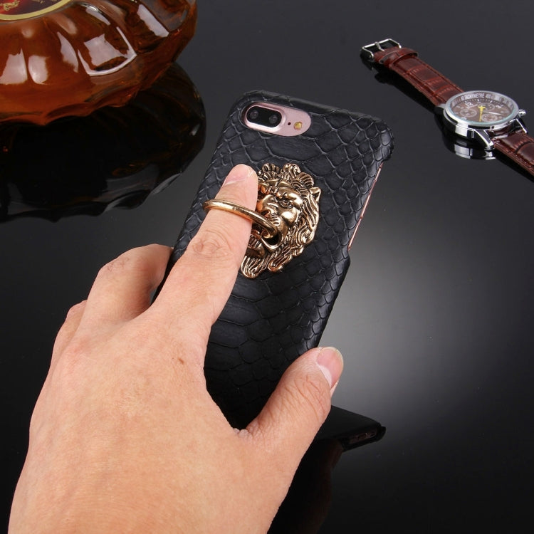 For iPhone 8 Plus & 7 Plus   Snakeskin Texture Paste Skin PC Protective Case with Lion Head Holder