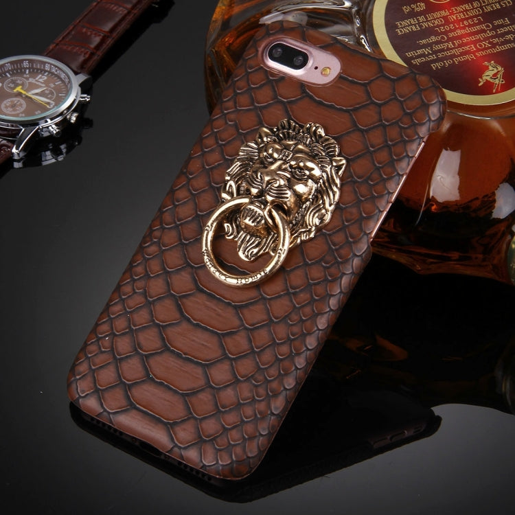 For iPhone 8 Plus & 7 Plus   Snakeskin Texture Paste Skin PC Protective Case with Lion Head Holder