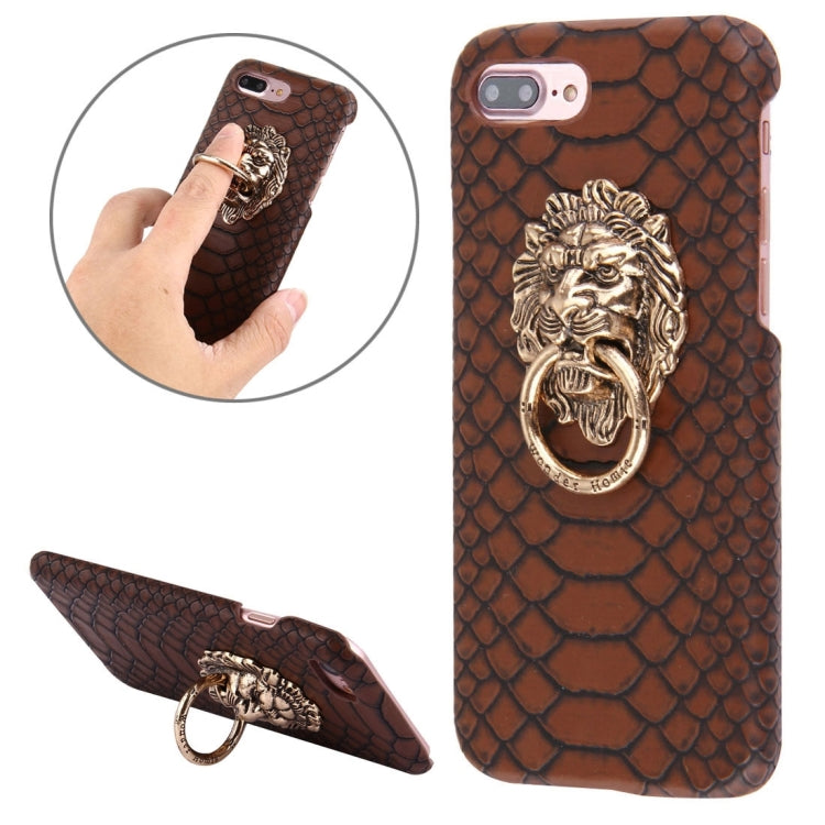 For iPhone 8 Plus & 7 Plus   Snakeskin Texture Paste Skin PC Protective Case with Lion Head Holder
