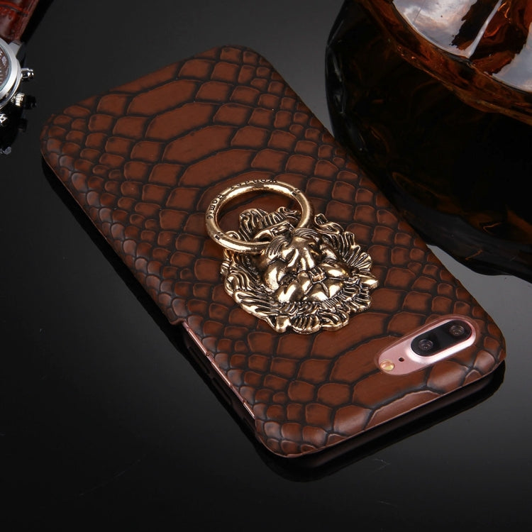 For iPhone 8 Plus & 7 Plus   Snakeskin Texture Paste Skin PC Protective Case with Lion Head Holder