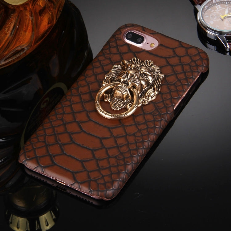 For iPhone 8 Plus & 7 Plus   Snakeskin Texture Paste Skin PC Protective Case with Lion Head Holder