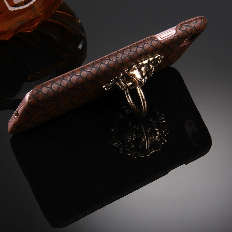 For iPhone 8 Plus & 7 Plus   Snakeskin Texture Paste Skin PC Protective Case with Lion Head Holder