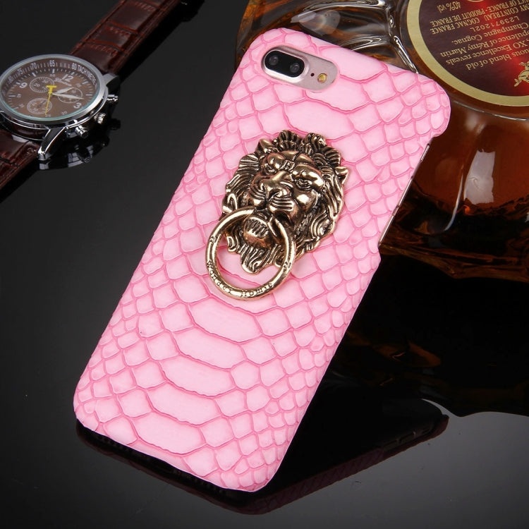 For iPhone 8 Plus & 7 Plus   Snakeskin Texture Paste Skin PC Protective Case with Lion Head Holder