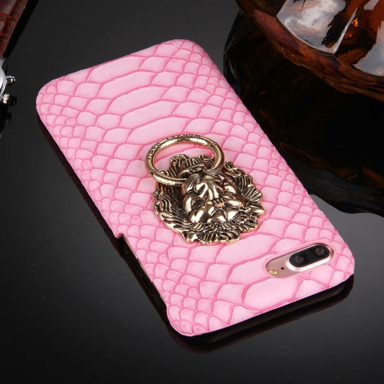 For iPhone 8 Plus & 7 Plus   Snakeskin Texture Paste Skin PC Protective Case with Lion Head Holder