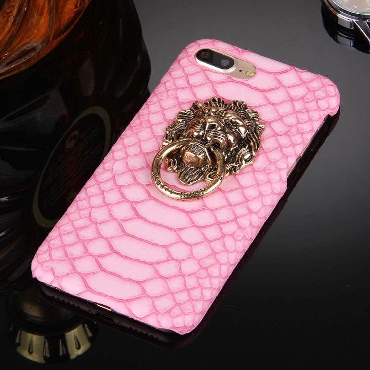 For iPhone 8 Plus & 7 Plus   Snakeskin Texture Paste Skin PC Protective Case with Lion Head Holder