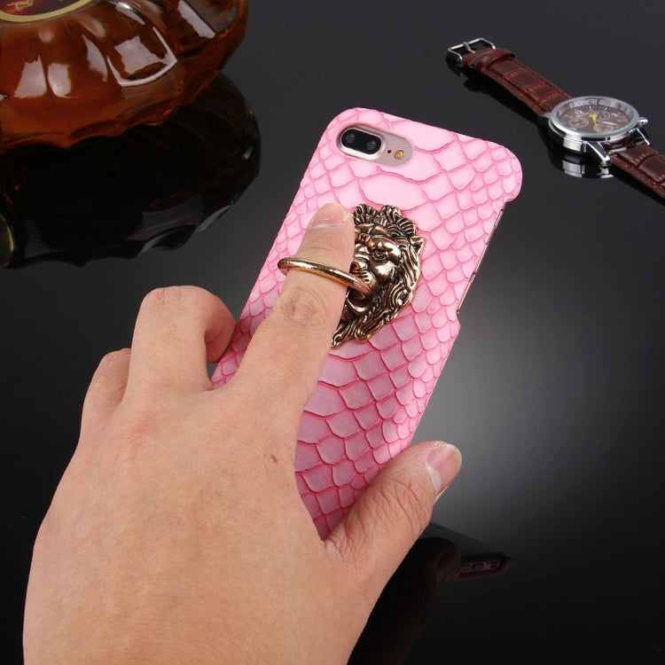 For iPhone 8 Plus & 7 Plus   Snakeskin Texture Paste Skin PC Protective Case with Lion Head Holder