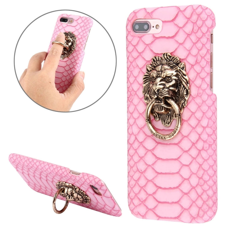 For iPhone 8 Plus & 7 Plus   Snakeskin Texture Paste Skin PC Protective Case with Lion Head Holder
