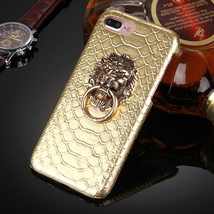 For iPhone 8 Plus & 7 Plus   Snakeskin Texture Paste Skin PC Protective Case with Lion Head Holder