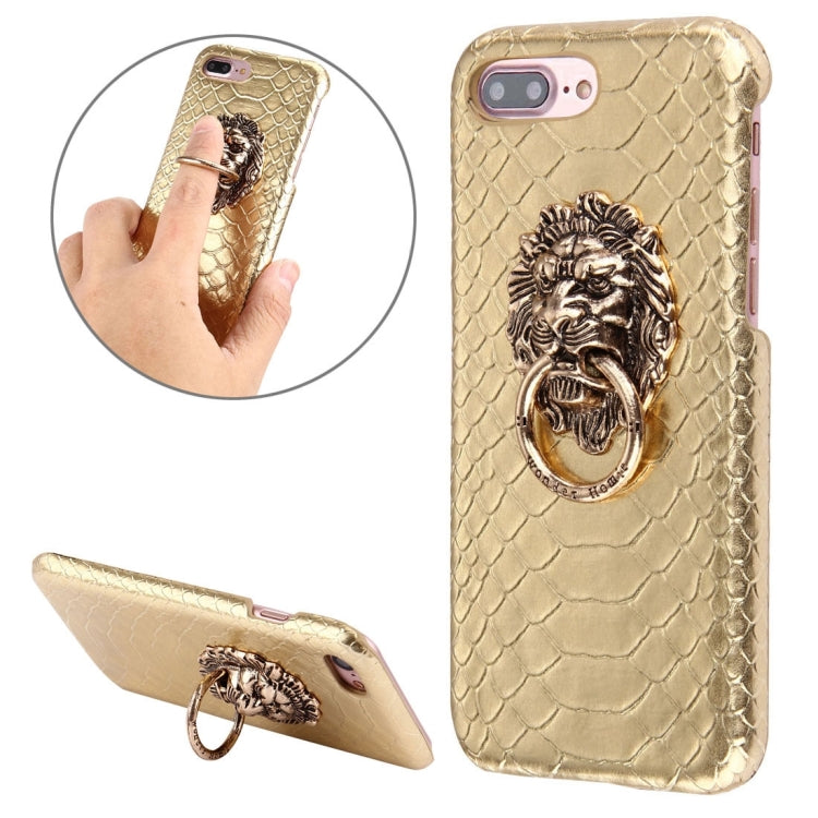 For iPhone 8 Plus & 7 Plus   Snakeskin Texture Paste Skin PC Protective Case with Lion Head Holder