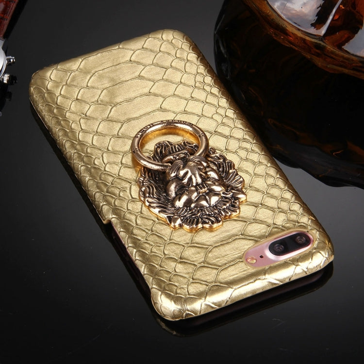 For iPhone 8 Plus & 7 Plus   Snakeskin Texture Paste Skin PC Protective Case with Lion Head Holder