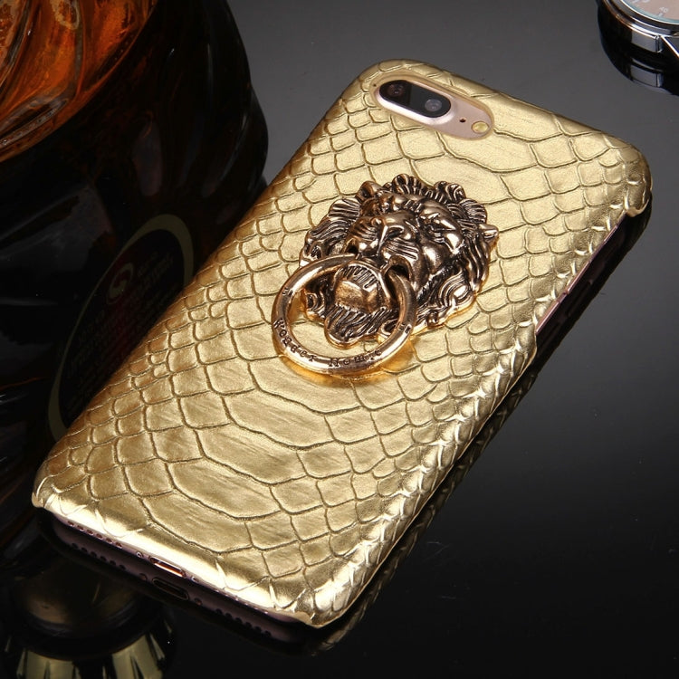 For iPhone 8 Plus & 7 Plus   Snakeskin Texture Paste Skin PC Protective Case with Lion Head Holder