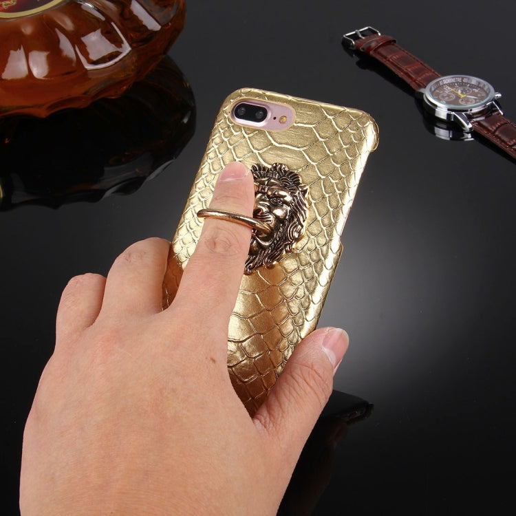 For iPhone 8 Plus & 7 Plus   Snakeskin Texture Paste Skin PC Protective Case with Lion Head Holder