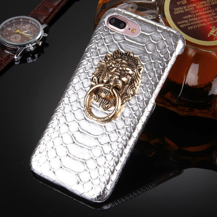 For iPhone 8 Plus & 7 Plus   Snakeskin Texture Paste Skin PC Protective Case with Lion Head Holder