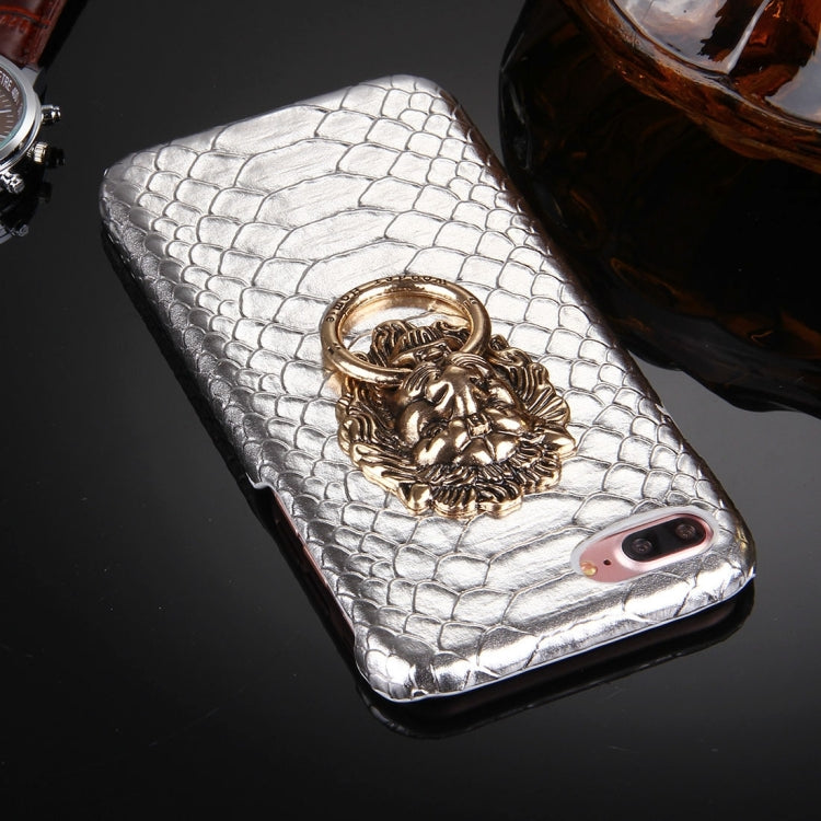 For iPhone 8 Plus & 7 Plus   Snakeskin Texture Paste Skin PC Protective Case with Lion Head Holder