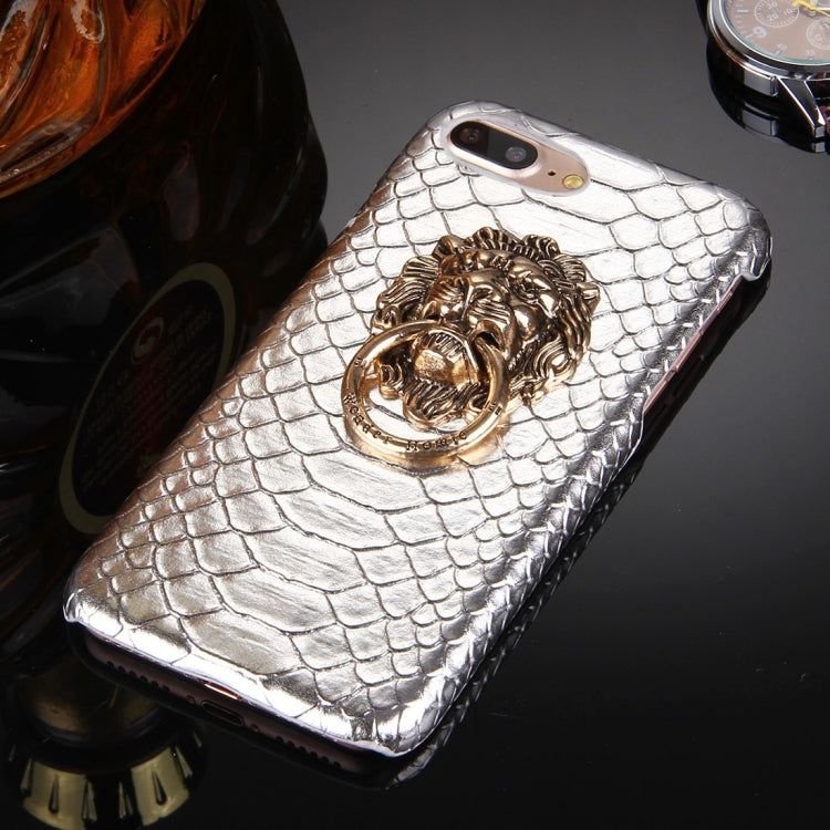 For iPhone 8 Plus & 7 Plus   Snakeskin Texture Paste Skin PC Protective Case with Lion Head Holder