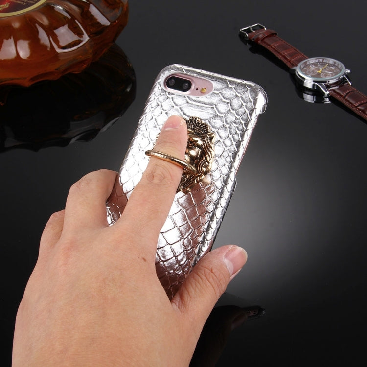 For iPhone 8 Plus & 7 Plus   Snakeskin Texture Paste Skin PC Protective Case with Lion Head Holder