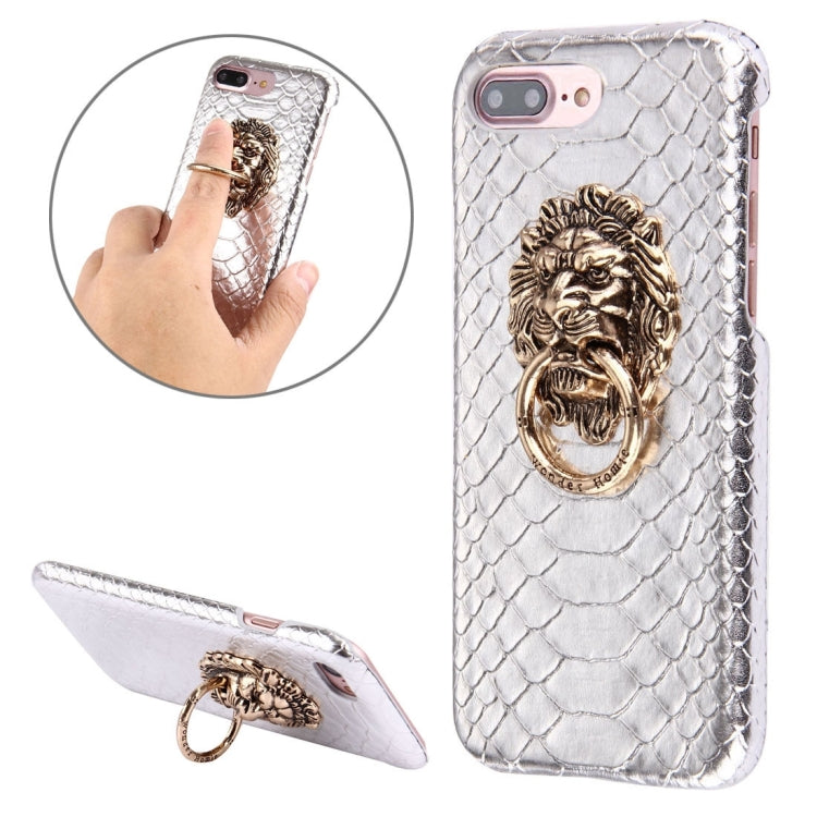 For iPhone 8 Plus & 7 Plus   Snakeskin Texture Paste Skin PC Protective Case with Lion Head Holder