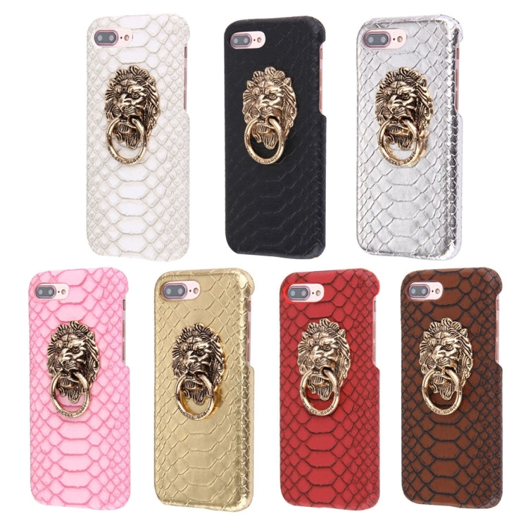 For iPhone 8 Plus & 7 Plus   Snakeskin Texture Paste Skin PC Protective Case with Lion Head Holder