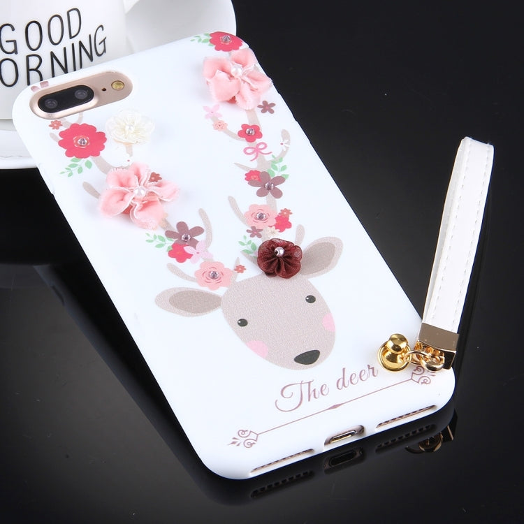 For iPhone 8 Plus & 7 Plus   3D Flowers and Deer Pattern Soft TPU Back Cover Case with Lanyard