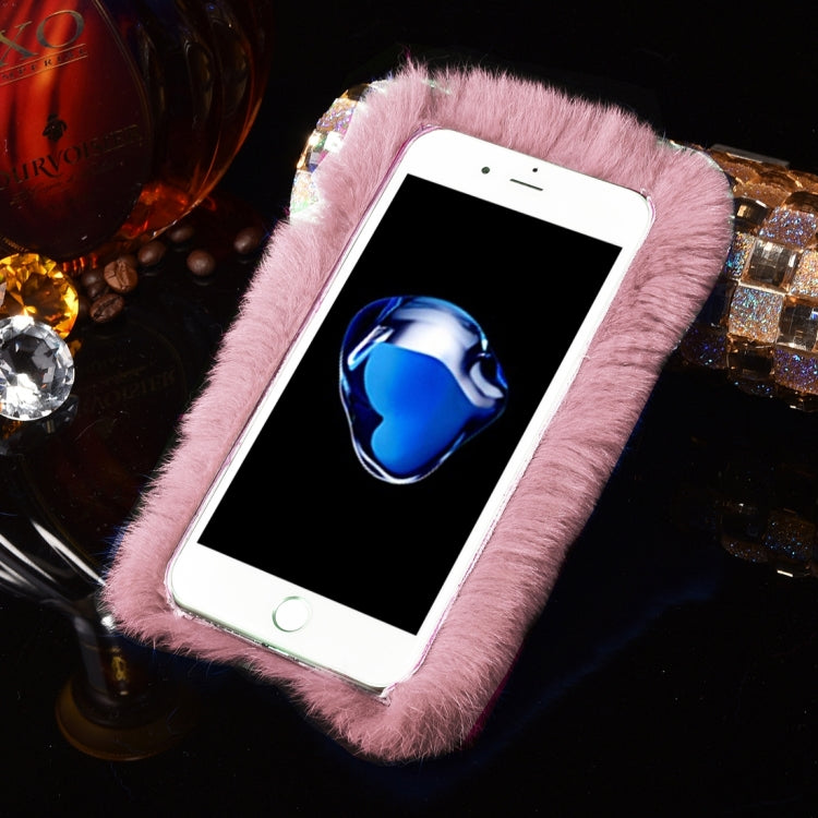 For iPhone 8 Plus & 7 Plus   Genuine Rabbit Hair Diamond Encrusted Thickened PC Protective Case