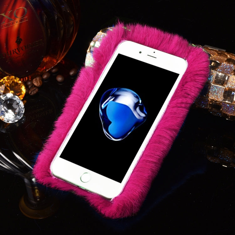 For iPhone 8 Plus & 7 Plus   Genuine Rabbit Hair Diamond Encrusted Thickened PC Protective Case