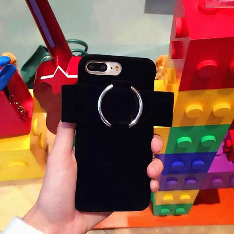 For iPhone 8 Plus & 7 Plus   Plush Cloth Bowknot Ring Back Hard Case