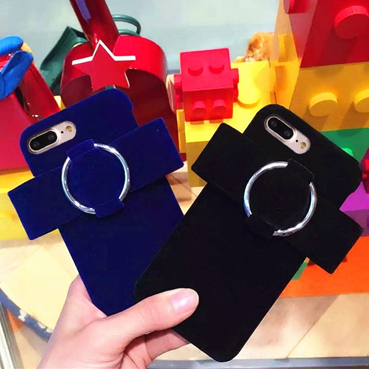 For iPhone 8 Plus & 7 Plus   Plush Cloth Bowknot Ring Back Hard Case