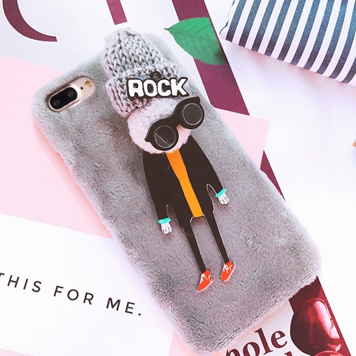 2 PCS For iPhone 8 Plus & 7 Plus   3D Lovers Doll Plush Cloth Protective Back Cover Case
