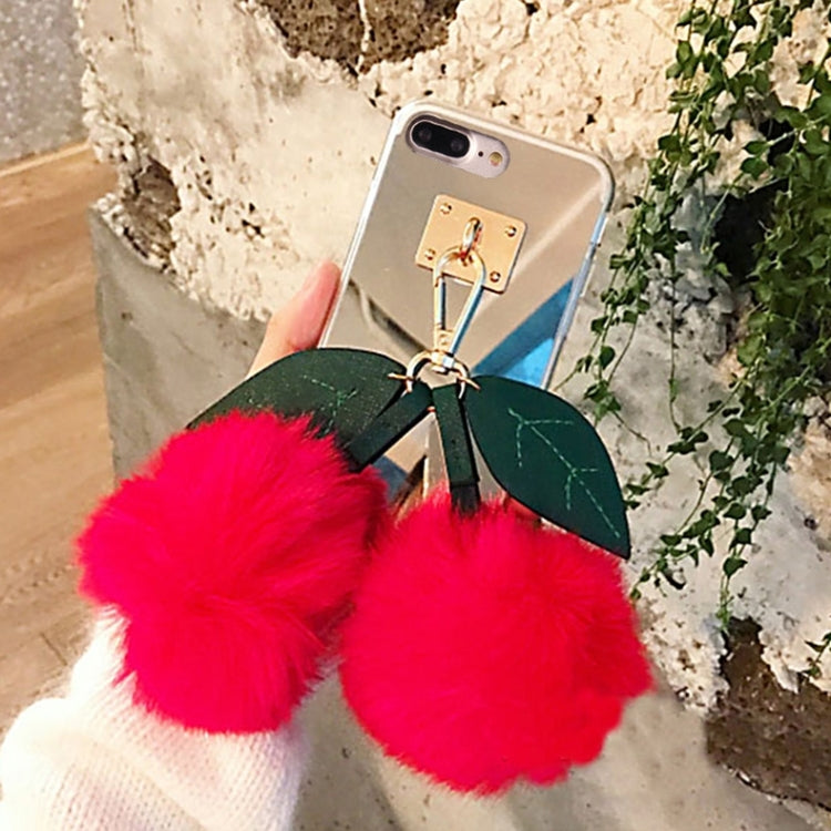For iPhone 8 Plus & 7 Plus   Electroplating Mirror TPU Protective Back Cover Case with Plush Cherry Pandent(Red)