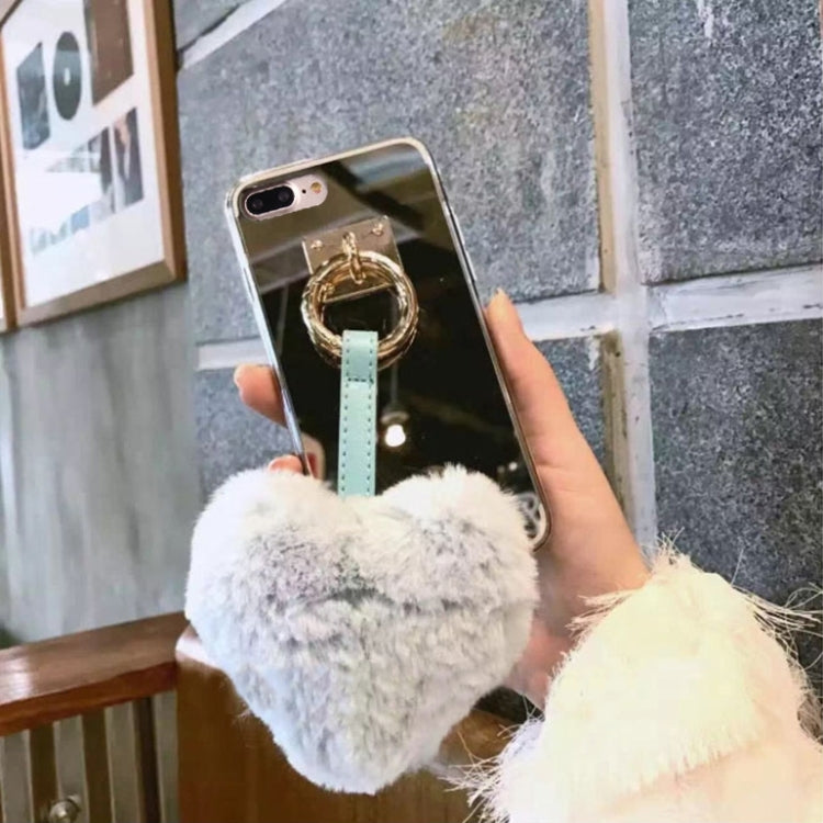 For iPhone 8 Plus & 7 Plus   Electroplating Mirror TPU Protective Back Cover Case with Heart Shape Fur Ball Pandent