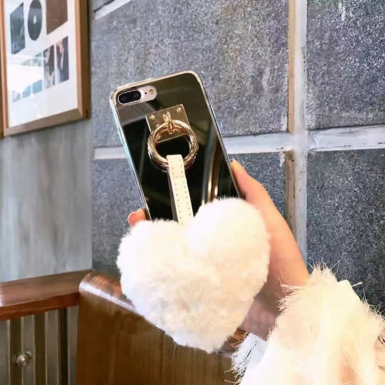 For iPhone 8 Plus & 7 Plus   Electroplating Mirror TPU Protective Back Cover Case with Heart Shape Fur Ball Pandent