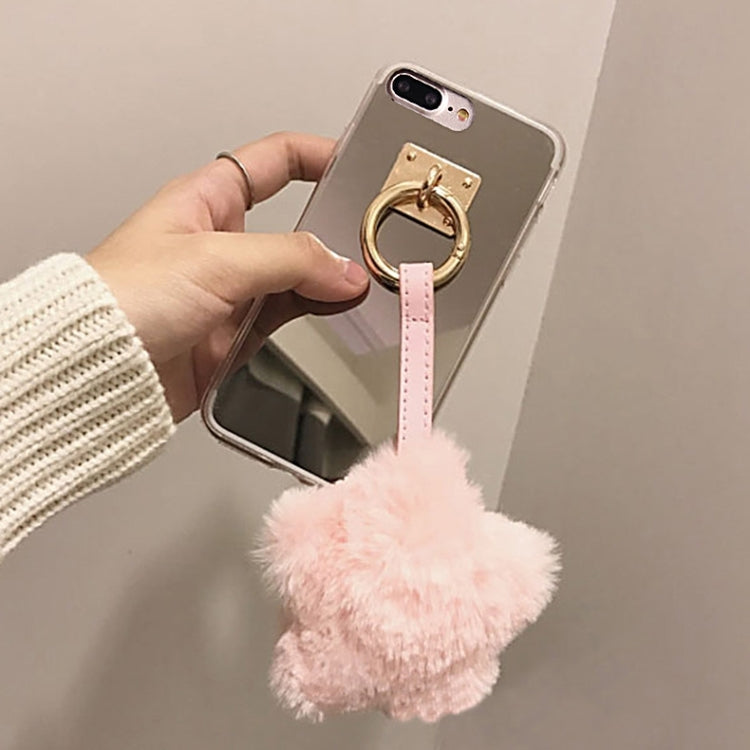 For iPhone 8 Plus & 7 Plus   Electroplating Mirror TPU Protective Back Cover Case with Star Shape Fur Ball Pandent