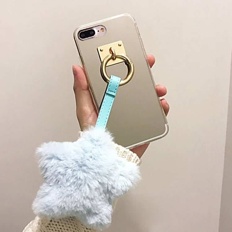 For iPhone 8 Plus & 7 Plus   Electroplating Mirror TPU Protective Back Cover Case with Star Shape Fur Ball Pandent