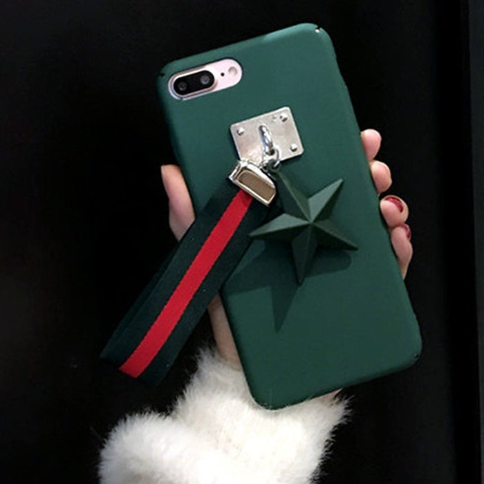 For iPhone 8 Plus & 7 Plus   PU Leather Star Pandent Protective Back Cover Case with Cloth Lanyard