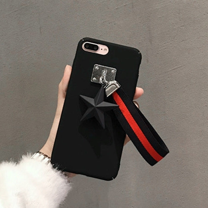 For iPhone 8 Plus & 7 Plus   PU Leather Star Pandent Protective Back Cover Case with Cloth Lanyard