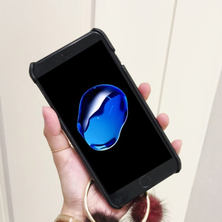 For iPhone 8 Plus & 7 Plus   PU Leather Protective Back Cover Case with Metal Ring Fur Ball Pandent (Black)