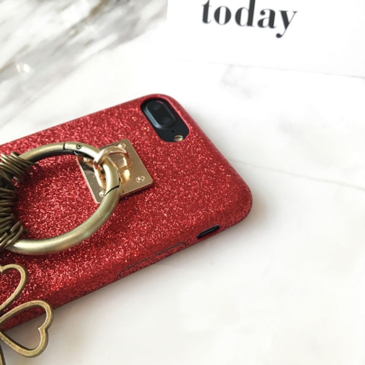 For iPhone 8 Plus & 7 Plus   Glitter Powder Soft Protective Back Cover Case with Retro Star & Clover & Tassels Pandent (Red)