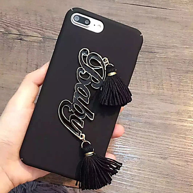 For iPhone 8 Plus & 7 Plus   3D Baby Pattern Full Coverage Frosted Hard Protective Back Cover Case with Tassels Pandent (Black)
