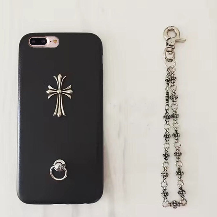 For iPhone 8 Plus & 7 Plus   Metal Cross PU Leather Protective Back Cover Case with Hand Chain (Black)