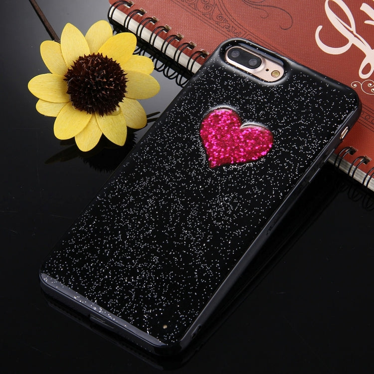 For iPhone 8 Plus & 7 Plus   Black Background Glitter Powder Heart Pattern TPU Bumper Frame Protective Hard Back Cover Case