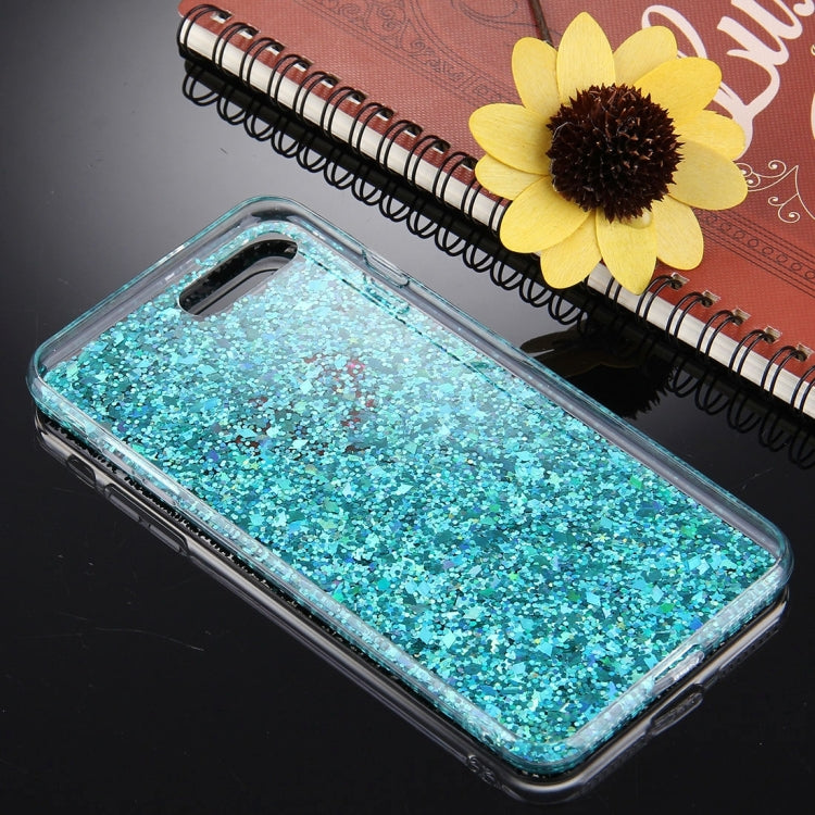 For iPhone 8 Plus & 7 Plus   Green Glitter Powder Heart Pattern TPU Bumper Frame Protective Hard Back Cover Case