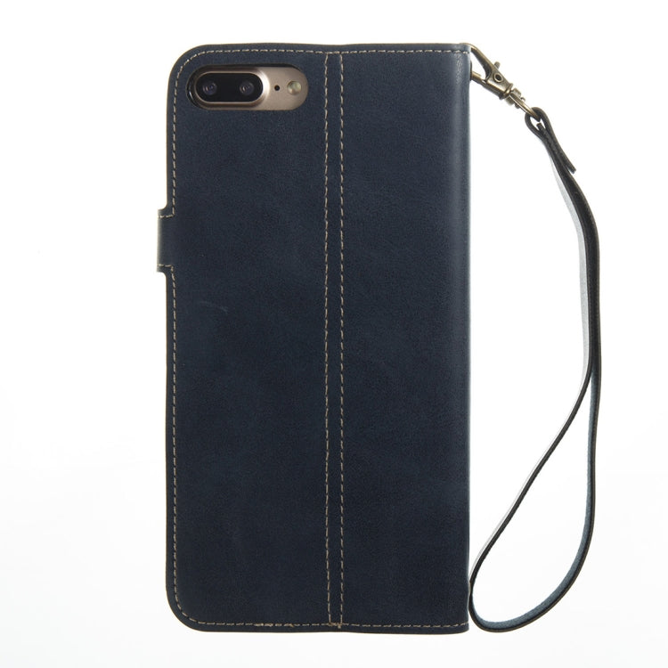 For iPhone 8 Plus & 7 Plus Retro Crazy Horse Texture Horizontal Flip PU Leather Case with Card Slots & Wallet & Hand Strap