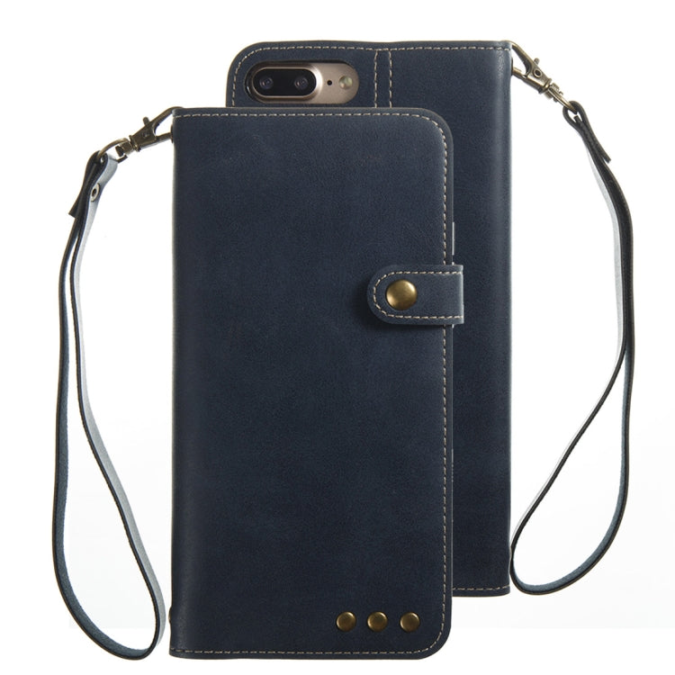 For iPhone 8 Plus & 7 Plus Retro Crazy Horse Texture Horizontal Flip PU Leather Case with Card Slots & Wallet & Hand Strap