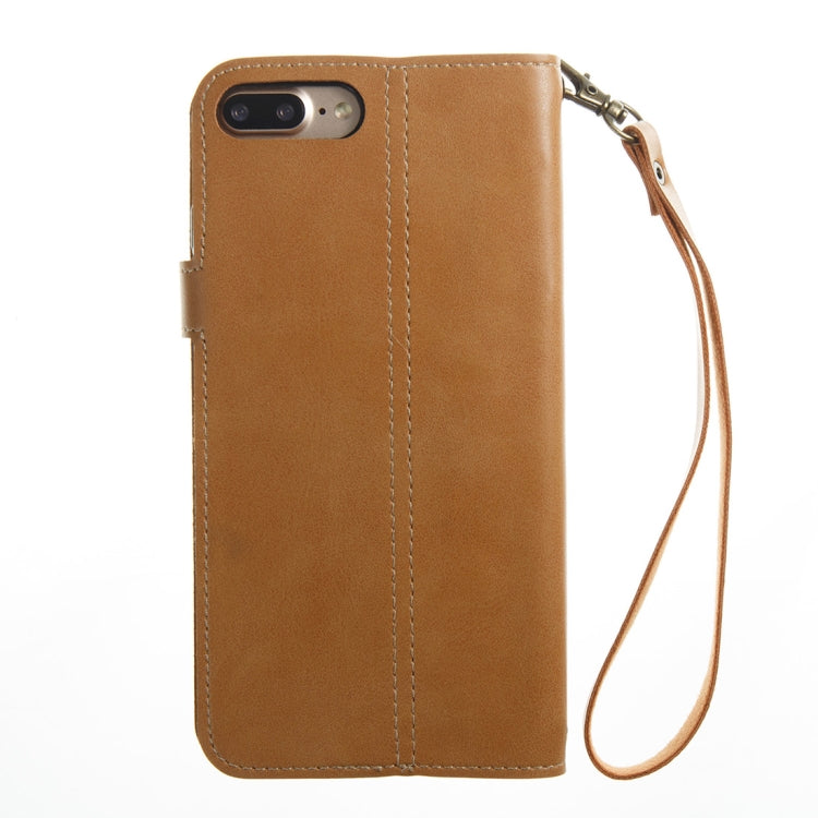For iPhone 8 Plus & 7 Plus Retro Crazy Horse Texture Horizontal Flip PU Leather Case with Card Slots & Wallet & Hand Strap