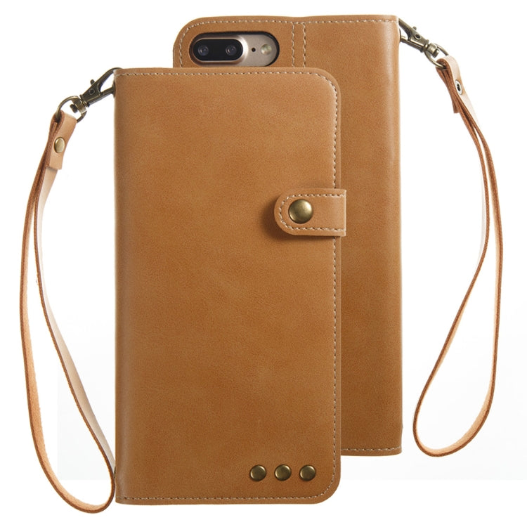 For iPhone 8 Plus & 7 Plus Retro Crazy Horse Texture Horizontal Flip PU Leather Case with Card Slots & Wallet & Hand Strap