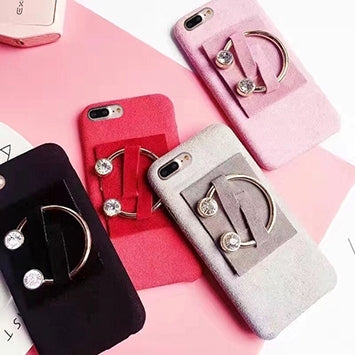 For iPhone 8 Plus & 7 Plus   C Diamond Plush Cloth Back Hard Case with Holder