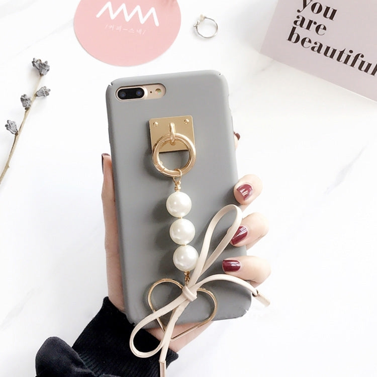 For iPhone 8 Plus & 7 Plus   3D Bowknot PC Protective Back Cover Case with Pearl & Metal Heart Shape Pendant