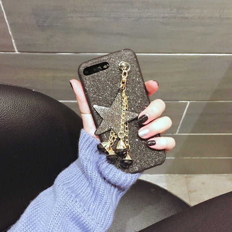 For iPhone 7 Glitter Powder Protective Back Cover Case with Star & Diamond Pandent(Black)